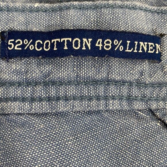 The Point Zero Experience Blue Cotton Linen Blend Roll Up Travel Pants - Picture 7 of 11